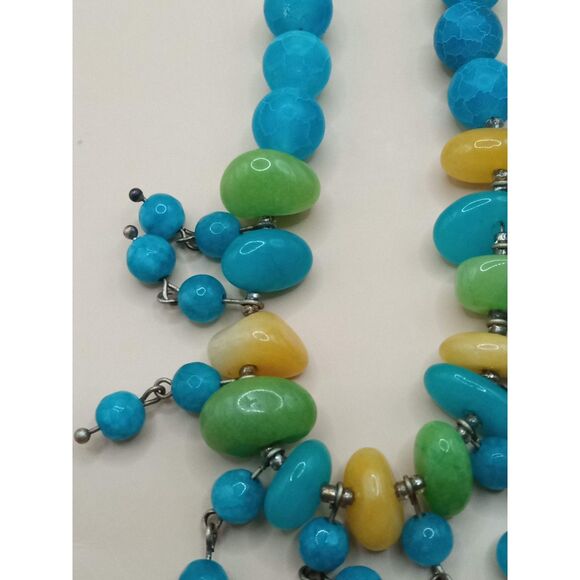 Natural Dandelion Yellow/Green Aventurine w Blue Crackle Quartz Beads Necklace - Picture 4 of 12